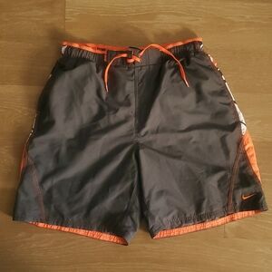 NIKE Swim Trunks Mens Large Black Orange Bathing Suit Board Short Floral